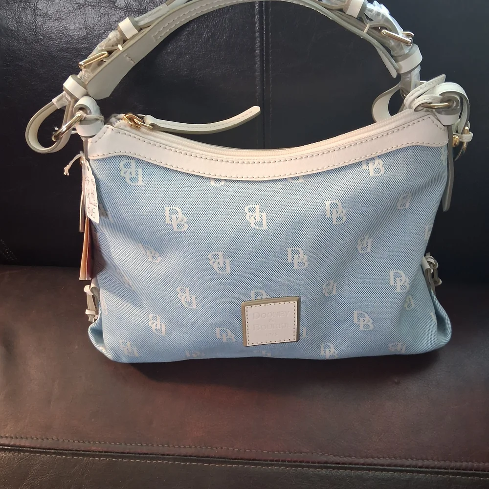 Dooney & Bourke East West Slouch Blue and Cream Shoulder Bag - Picture 1 of 9